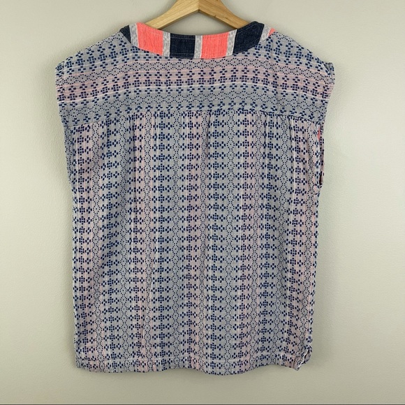 SUNDRY Coral Pink Blue Grey Colorblock Stitch Geo-Stripe Tunic Top NEW - Picture 9 of 11